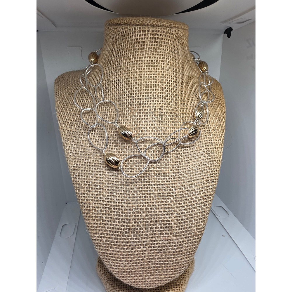 Statement Necklace Silver and Gold Tone Chain Link Fashion Jewelry